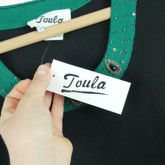 Toula Size 8 Shell Top Knit Beaded Embellished Wool Blend Elegant Classic Career - Picture 4 of 5